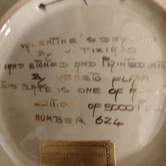 V. Tiziano Hand Painted & Etched Valentine's Day 1980 Plate Limited Edition #624 - Picture 11 of 12